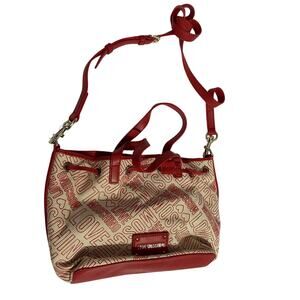 Love Moschino Red Leather & Fabric Tote with removable strap
